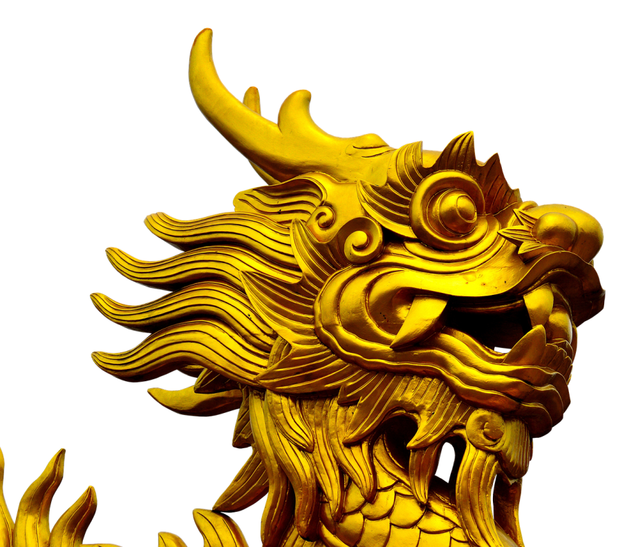 Golden dragon head sculpture symbolising the Dragon Gaming online slots provider in Southeast Asia