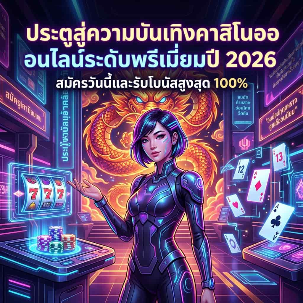 ภาพประตูสู่ความบันเทิงคาสิโนออนไลน์ระดับพรีเมียมปี 2026 จาก Dragon Gaming พร้อมสิ่งอำนวยความสะดวกและโปรโมชั่นมากมายสำหรับผู้เล่นใหม่และผู้เล่นเก่า สมัครวันนี้และรับโบนัสสูงสุด 100% และเข้าร่วมการผจญภัยในโลกของคาสิโนออนไลน์ที่มีความปลอดภัยและน่าเชื่อถือที่สุด
